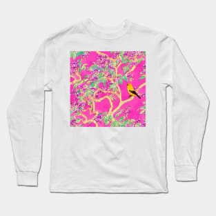 Canary bird on pink chinoiserie Long Sleeve T-Shirt